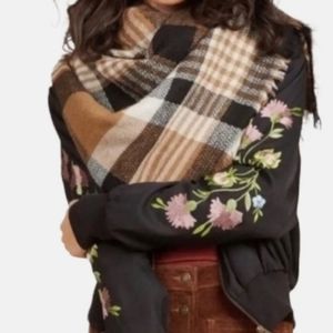 Large modcloth brown and black plaid blanket scarf